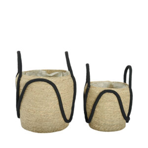 Hula Set of 2 Seagrass Baskets with Black Handles