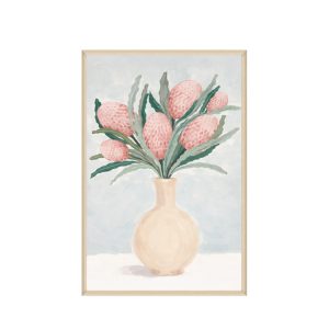 Wall Decoration 60x90cm Framed Canvas Vase with Pink Flowers