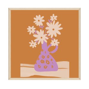Wall Decoration 80x80cm Framed Canvas White Flowers in Purple Vase