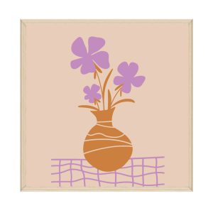 Wall Decoration 80x80cm Framed Canvas Purple Flowers in Tan Vase